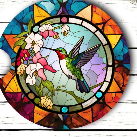 Handmade Hummingbird Car Coasters | New Set of Two Hummingbird Car Coasters - Picture 2 of 4